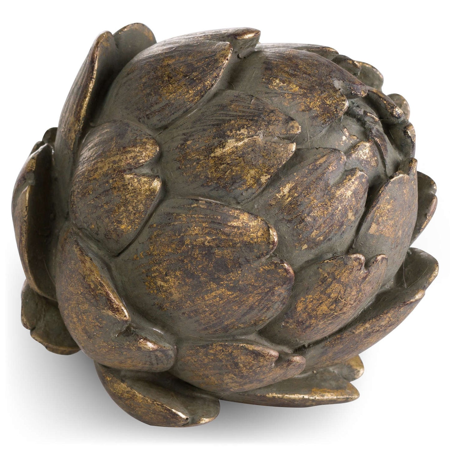 Bronze artichoke decorative item on a white background