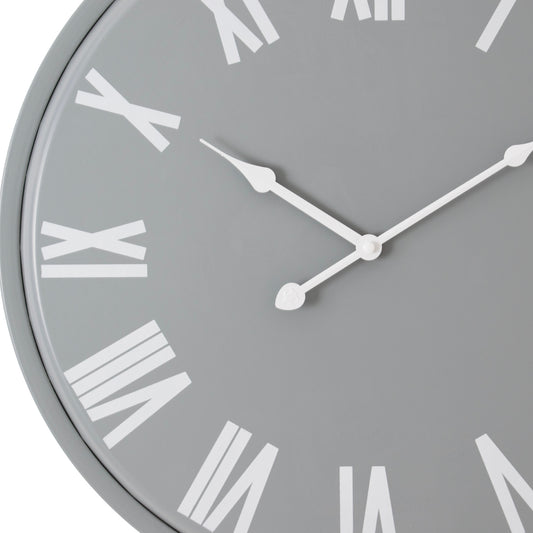 Gray wall clock with white Roman numerals