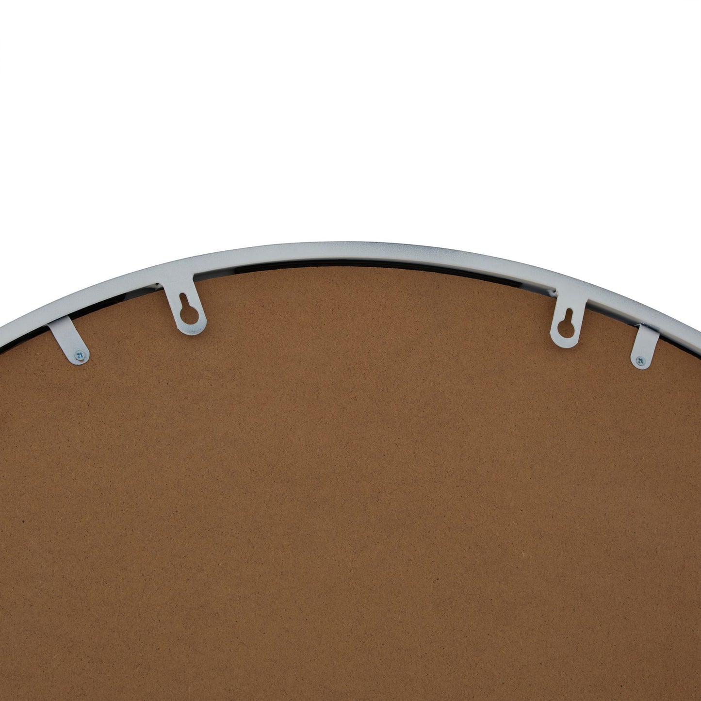 Brown circular mat with a metal frame on a white background