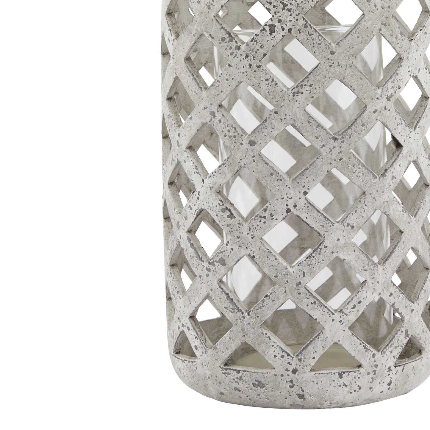 Decorative concrete lantern with lattice pattern on a white background
