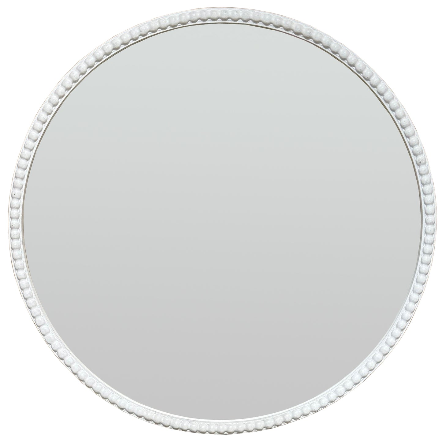 Round mirror with a white frame on a white background