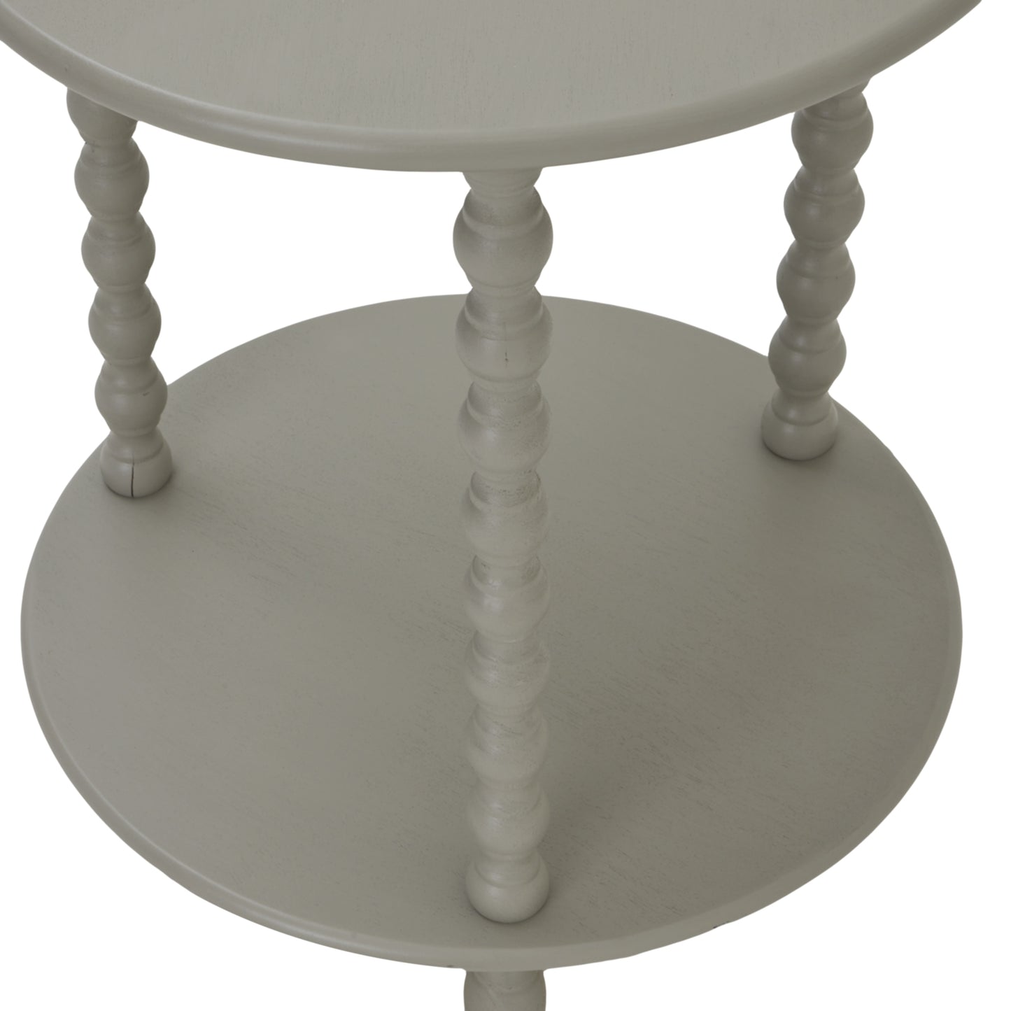 Two-tiered round table with spiral legs on a white background