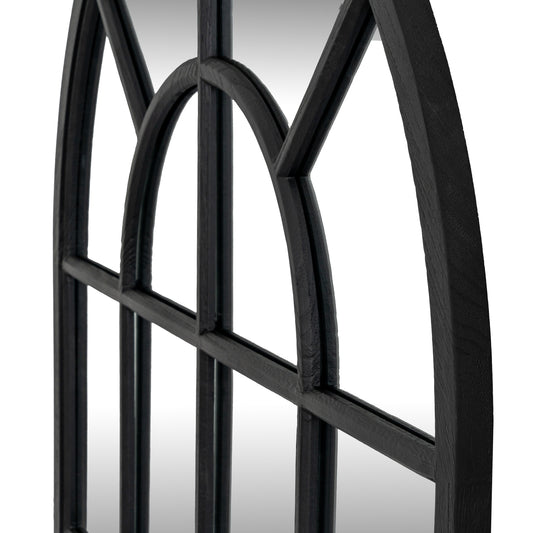 Black metal decorative window frame on a white background