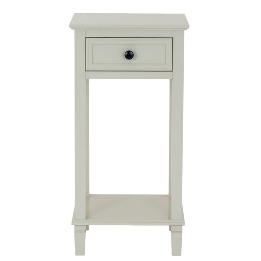 White side table with a drawer on a white background