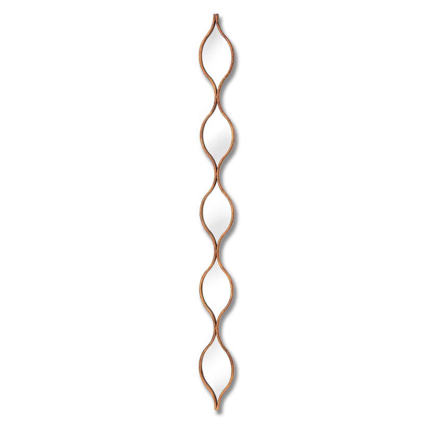 Decorative wall mirror with wavy design on a white background
