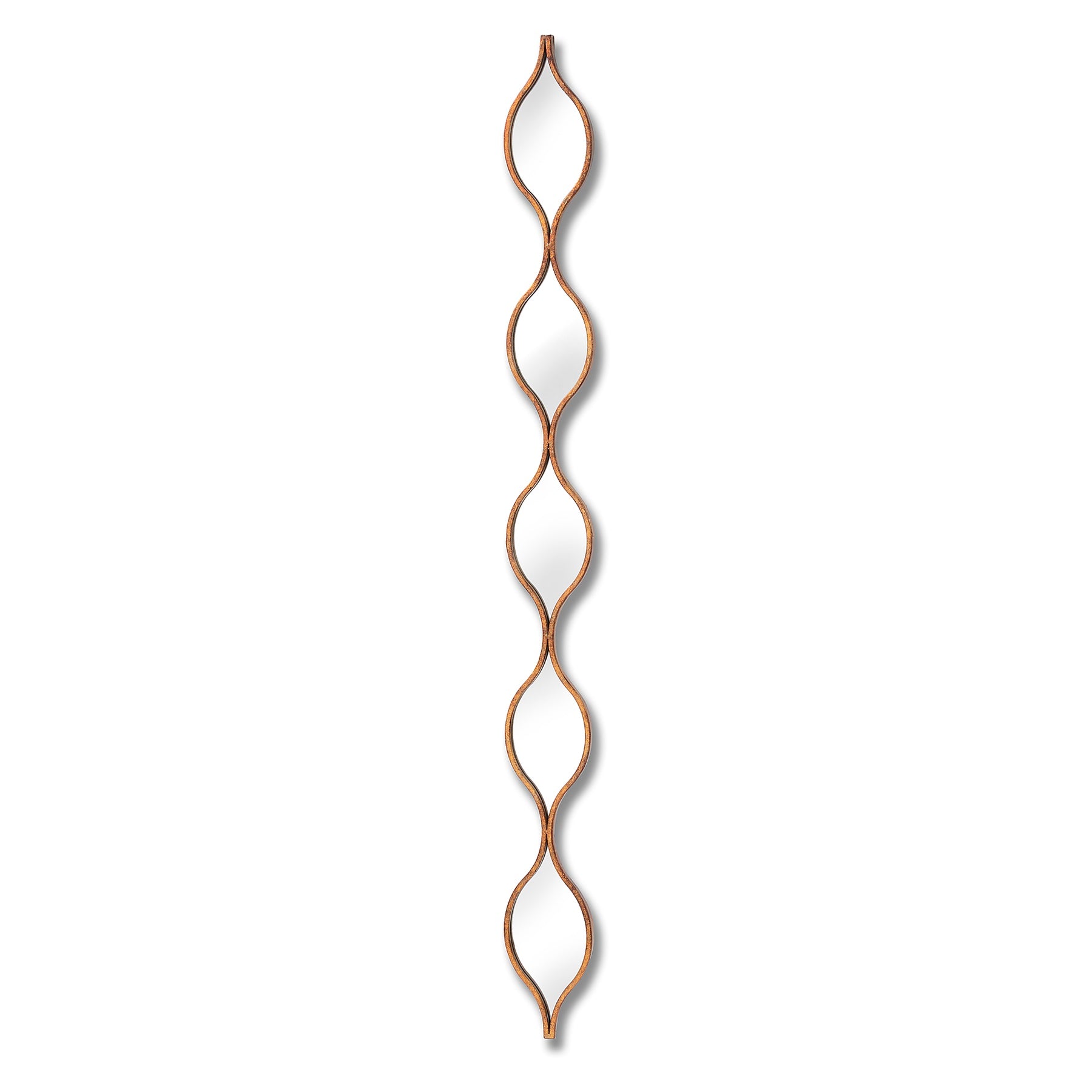 Decorative wall mirror with wavy design on a white background