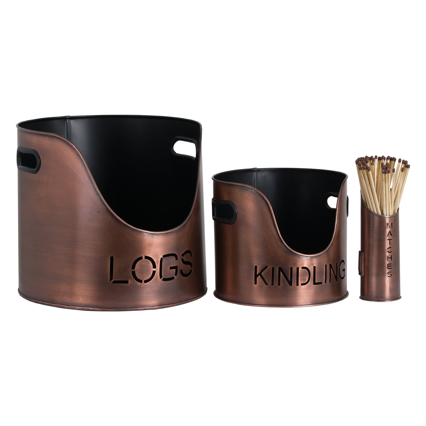 Log and Kindling Bucket and Matchstick Holder Set