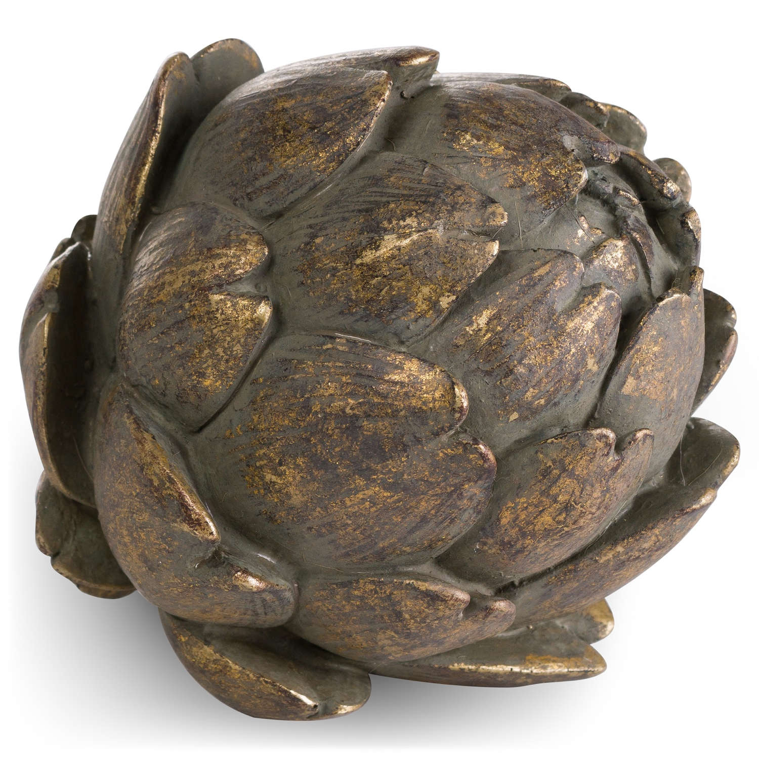 Bronze artichoke decorative item on a white background