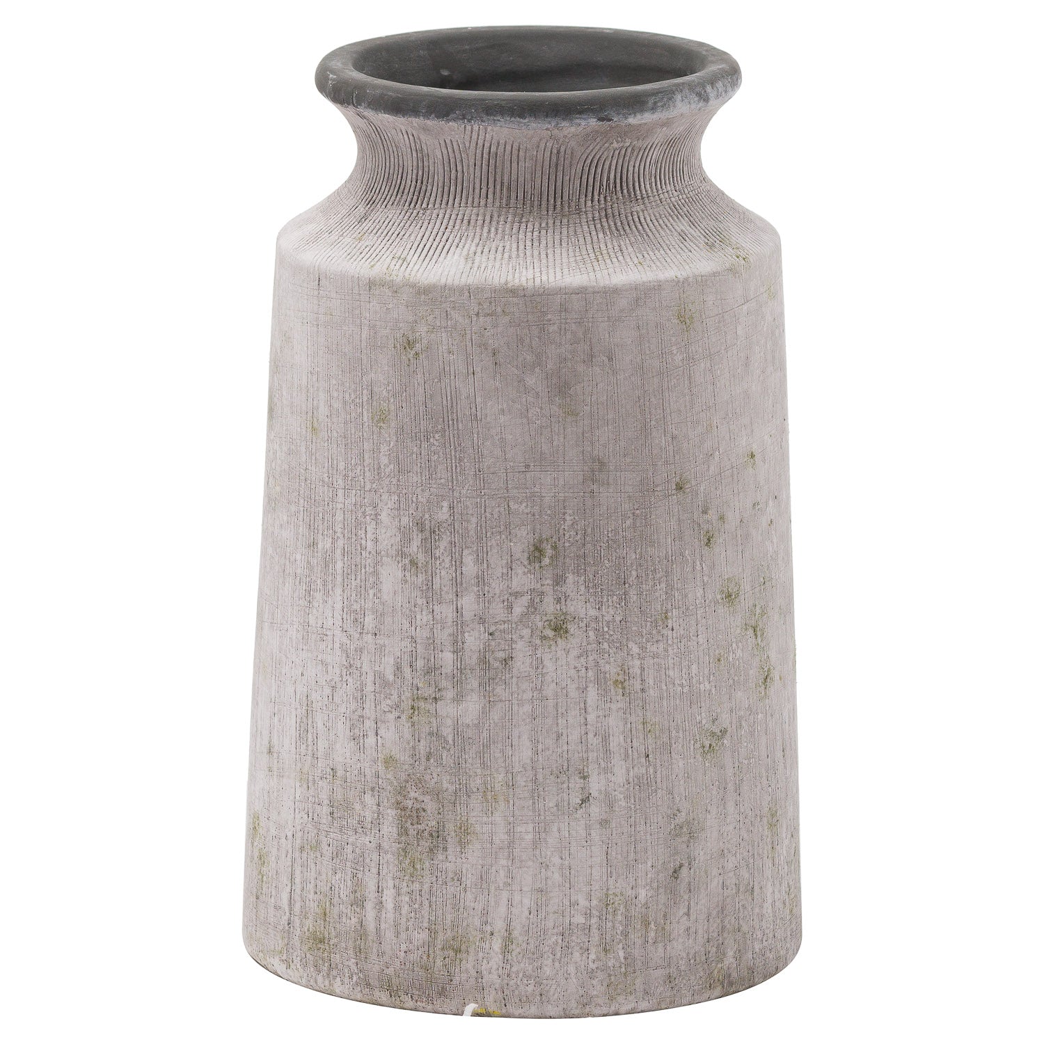 Textured gray vase on a white background