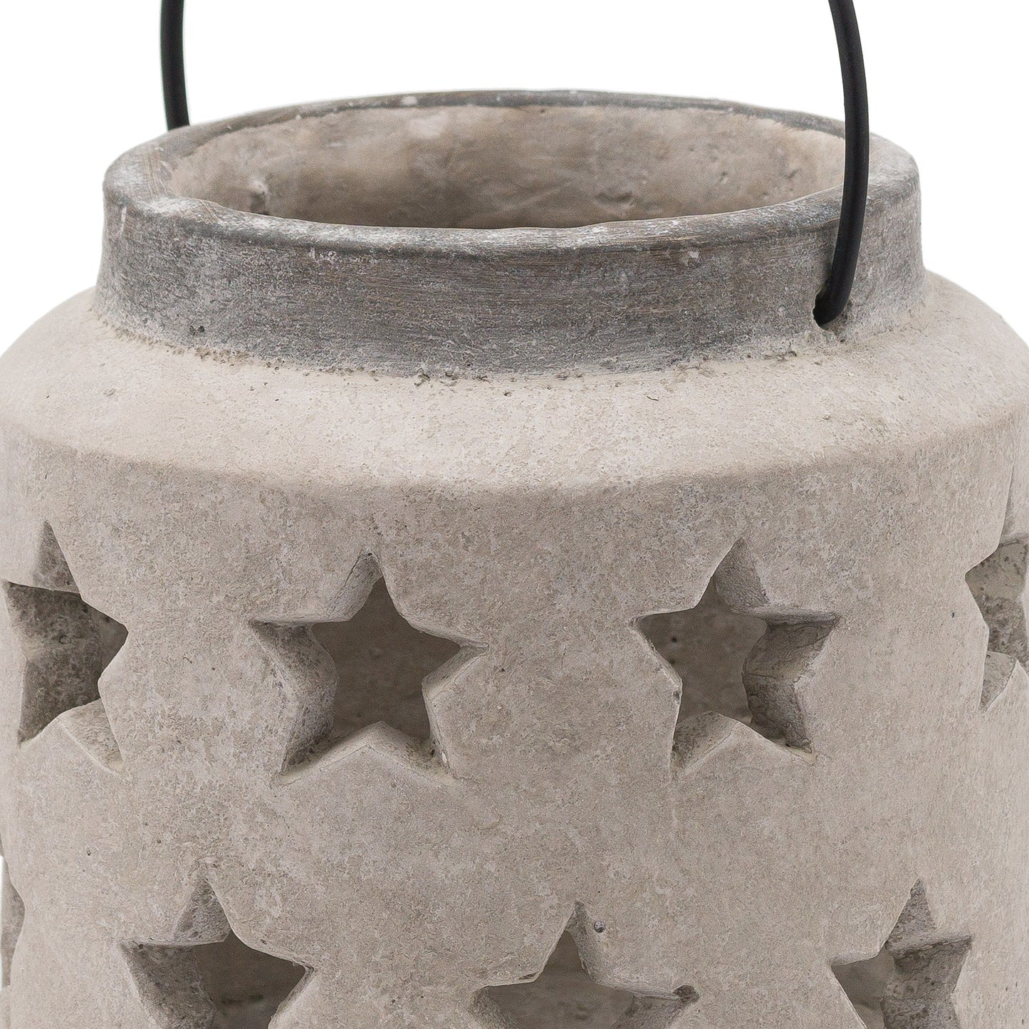 Concrete lantern with star cutouts on a white background
