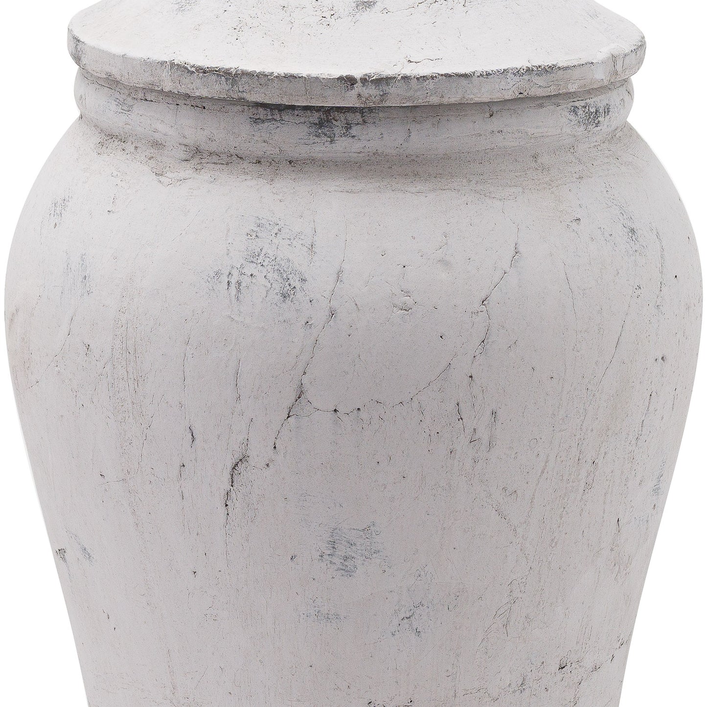 White stone urn with a textured surface on a white background