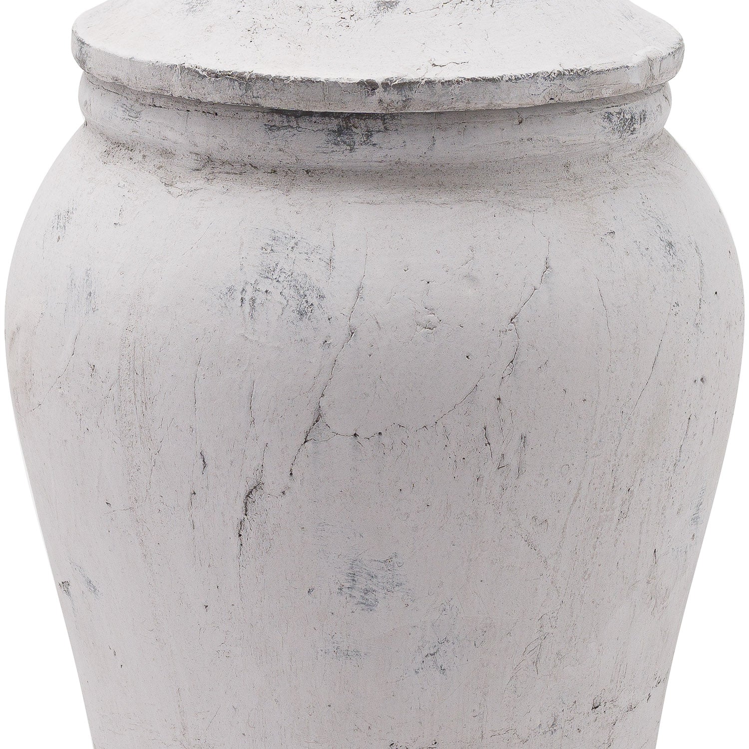 White stone urn with a textured surface on a white background