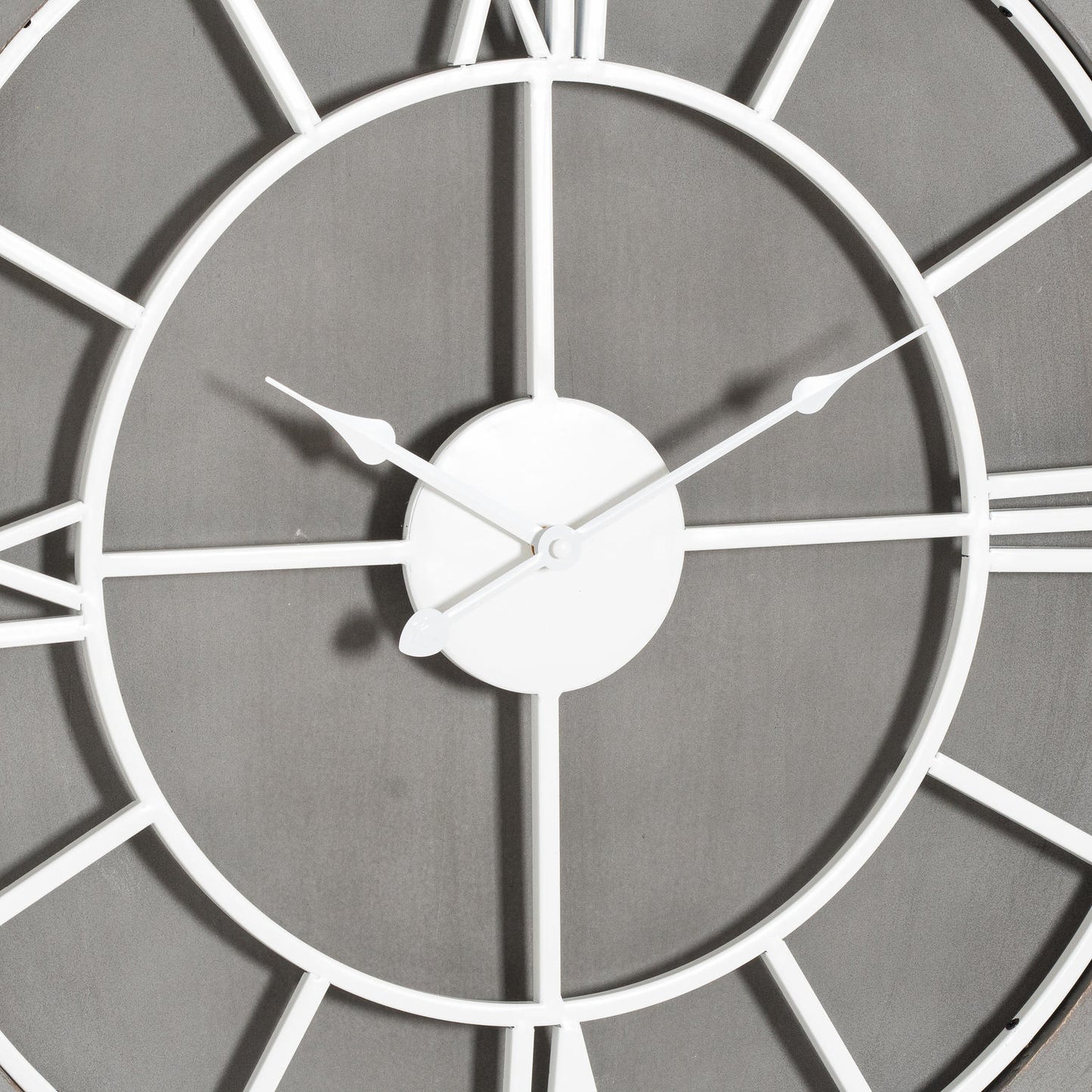 Zoomed in picture of grey wall clock