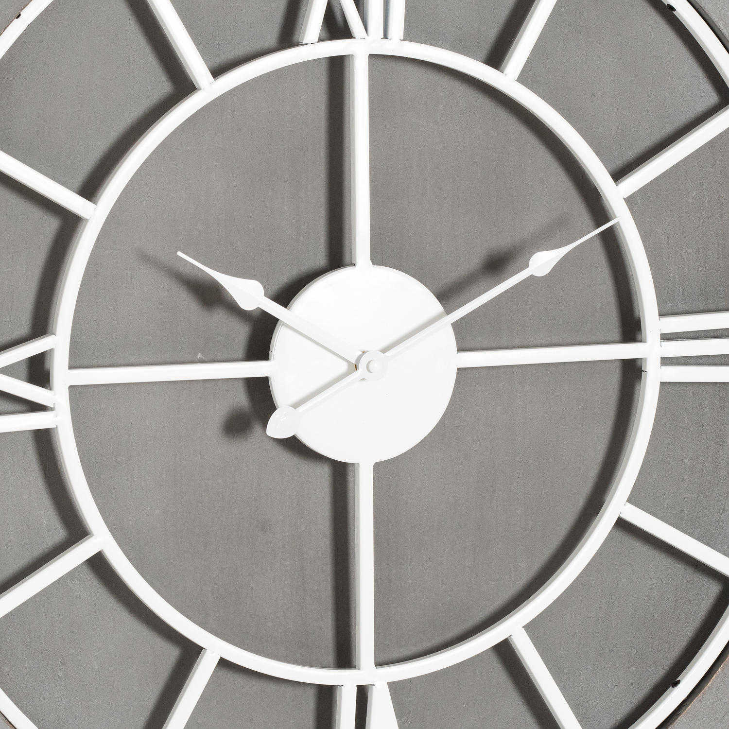 Zoomed in picture of grey wall clock