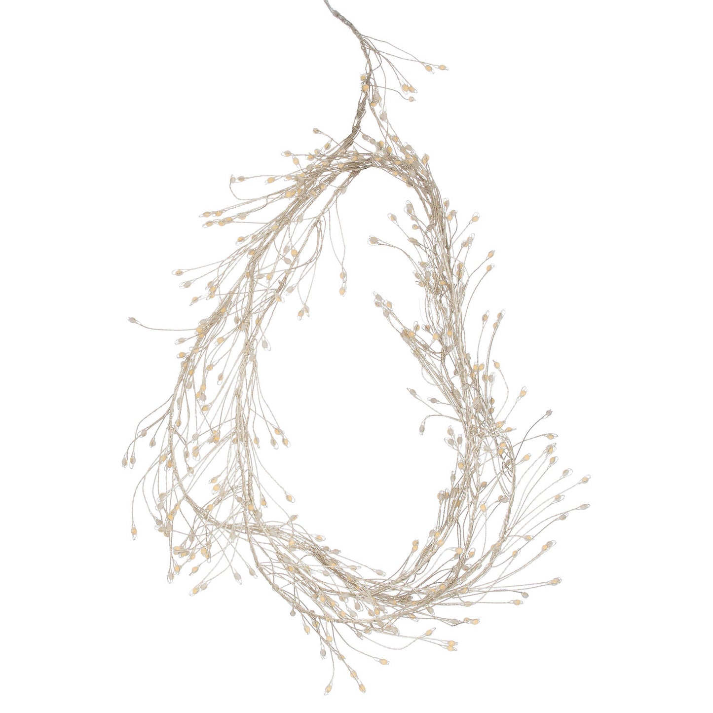 Decorative wreath made of thin branches with small buds on a white background