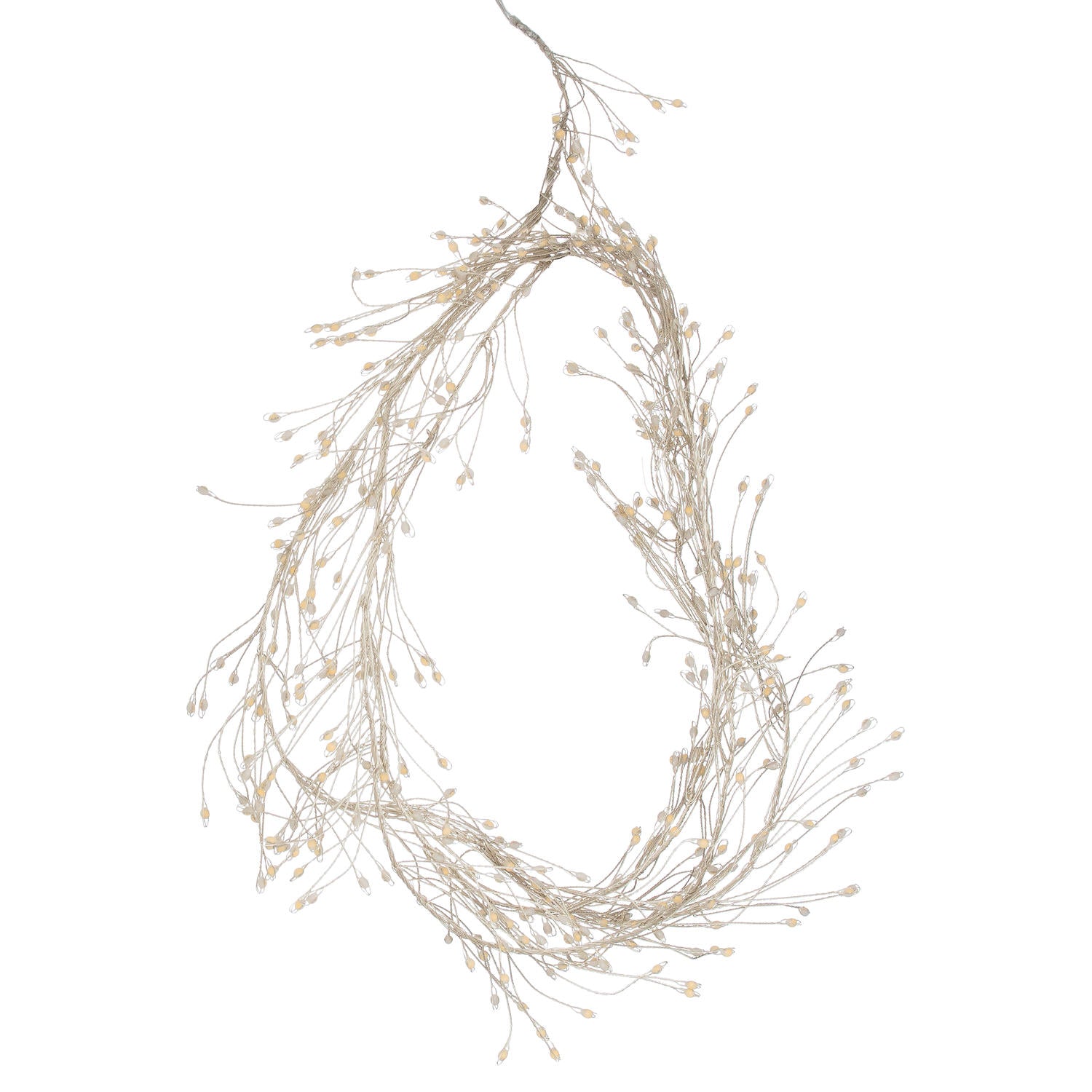 Decorative wreath made of thin branches with small buds on a white background