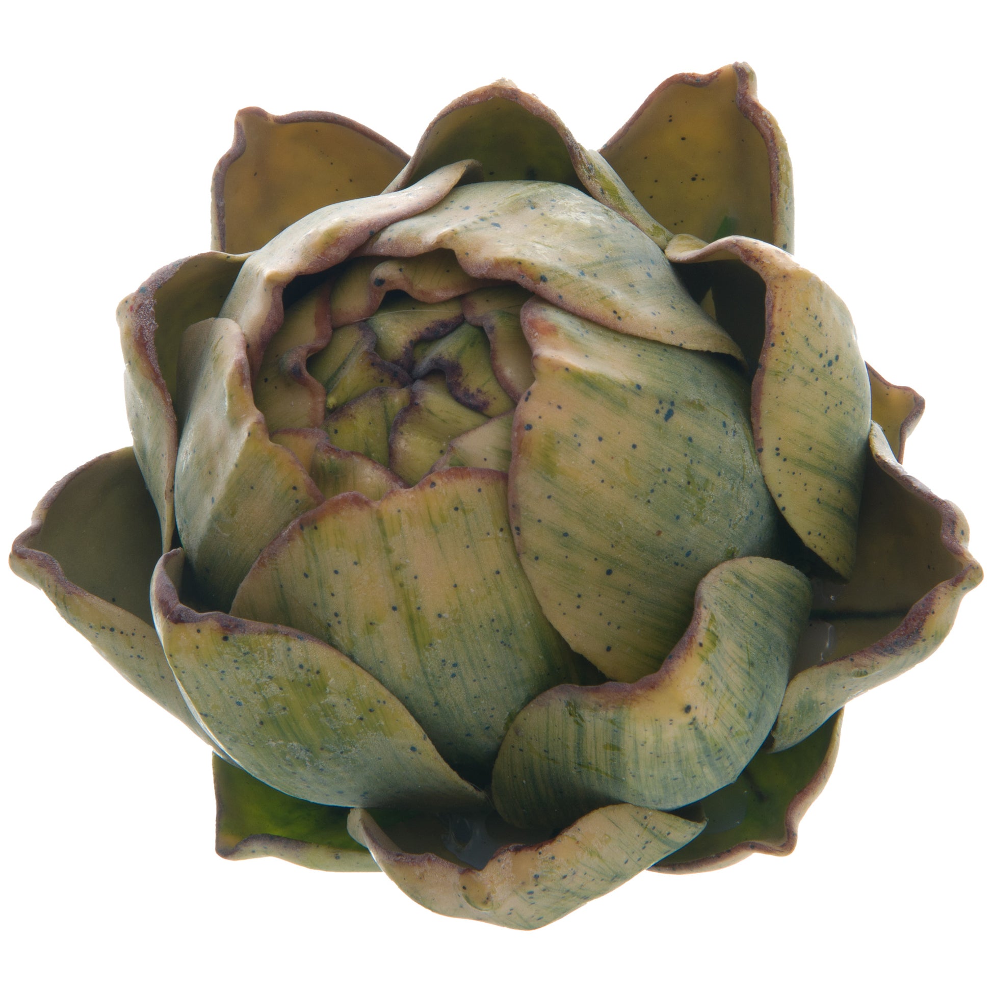 Close-up of a green artichoke on a white background