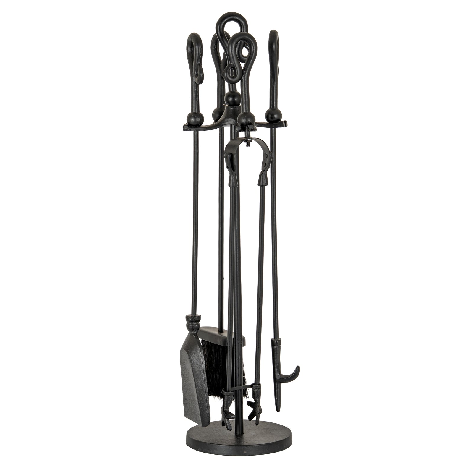 Black fireplace tool set on a white background