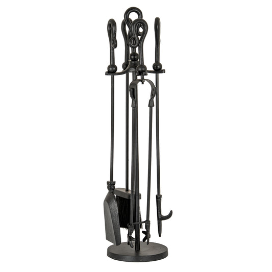 Black fireplace tool set on a white background