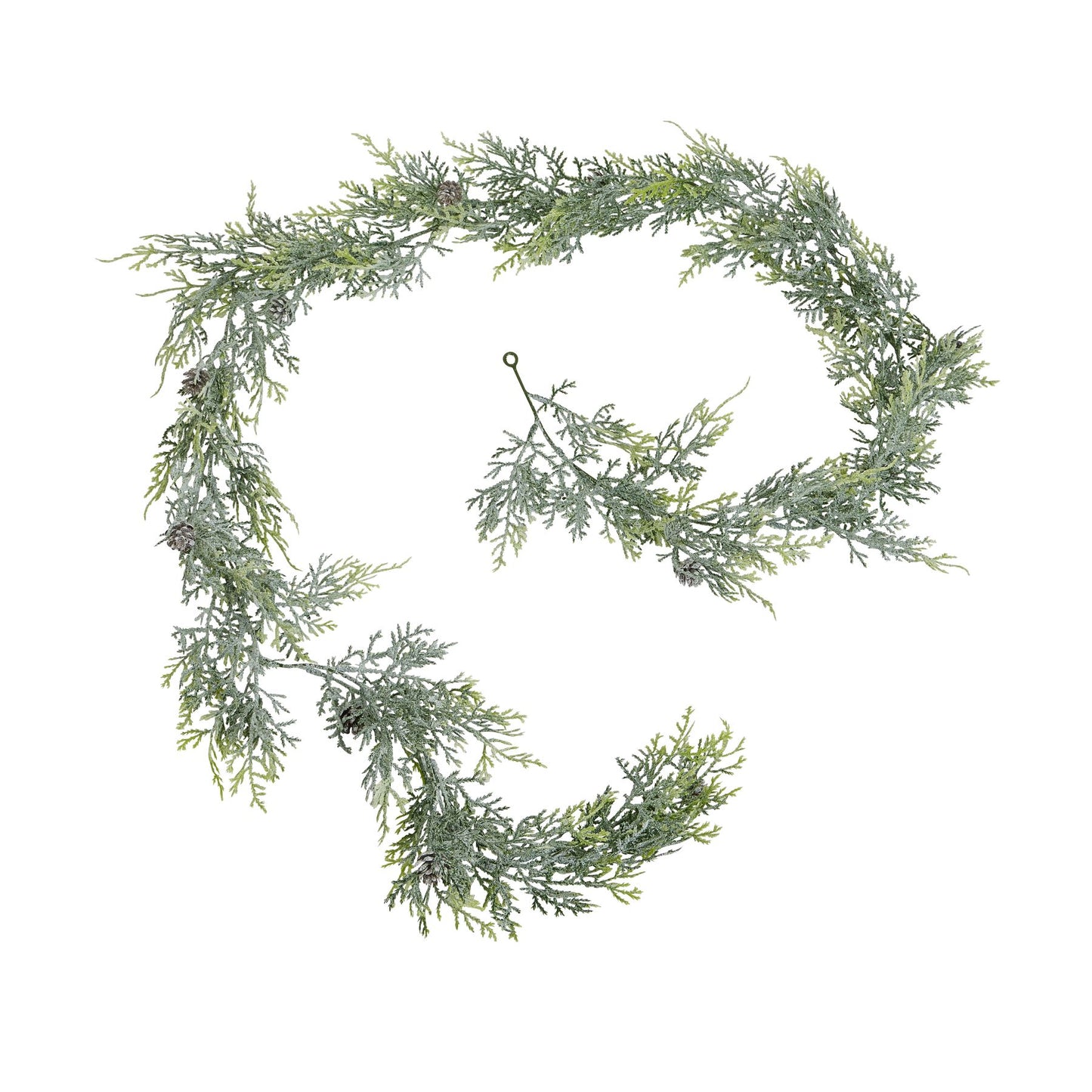 Green wreath made of artificial branches on a white background