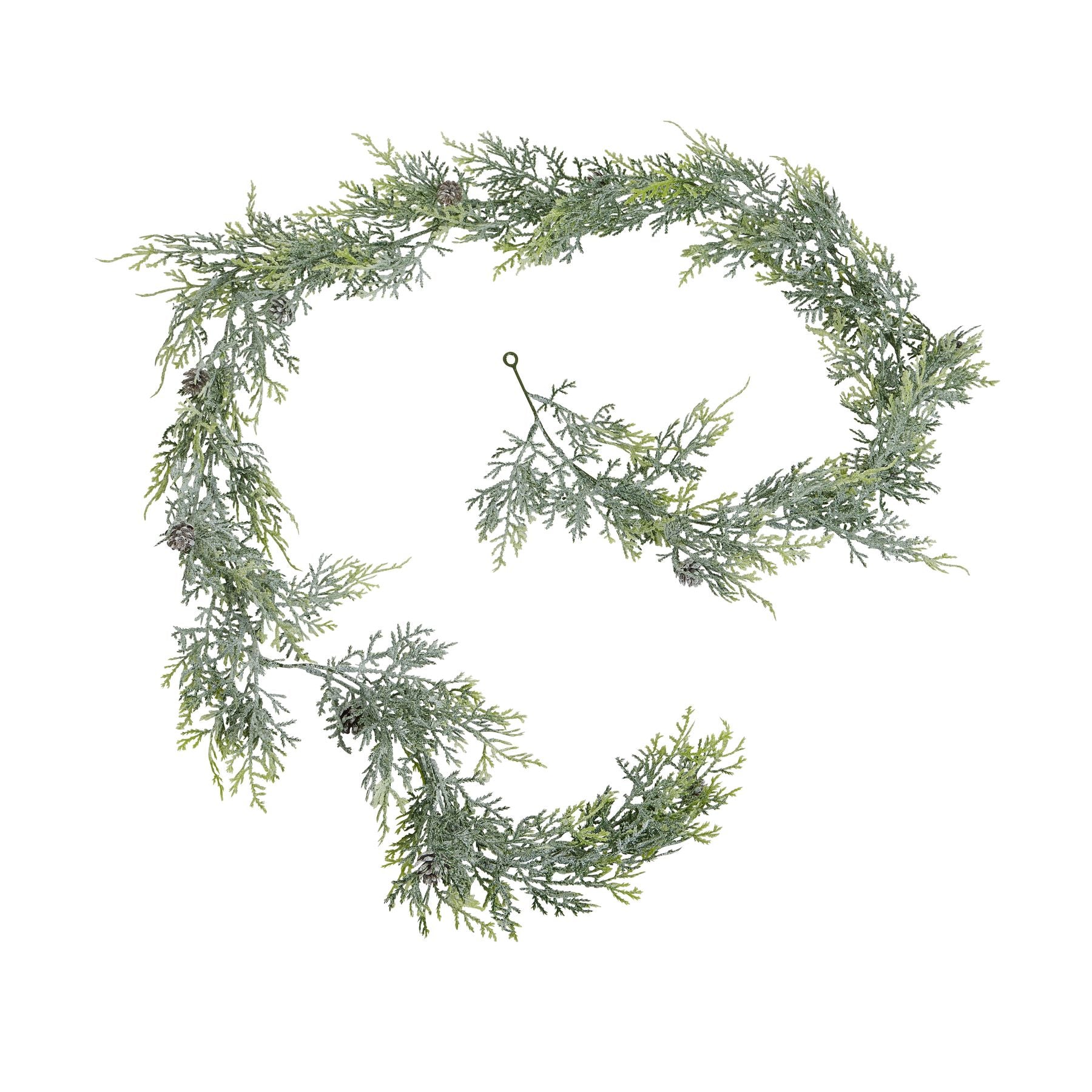 Green wreath made of artificial branches on a white background