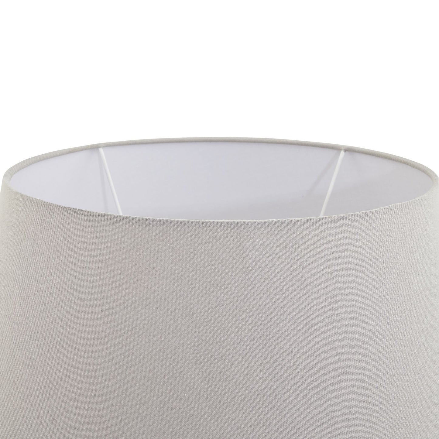 Close-up of a gray lampshade with a white interior on a white background