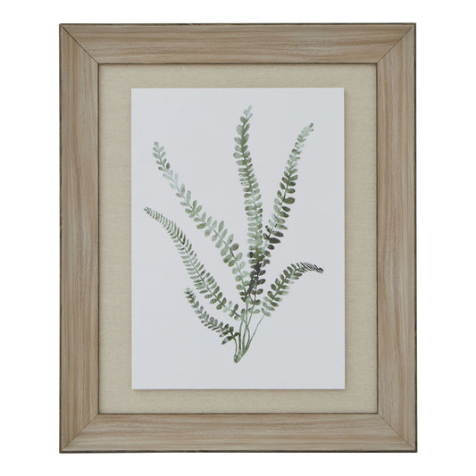 Framed artwork of a leaf design on a white background