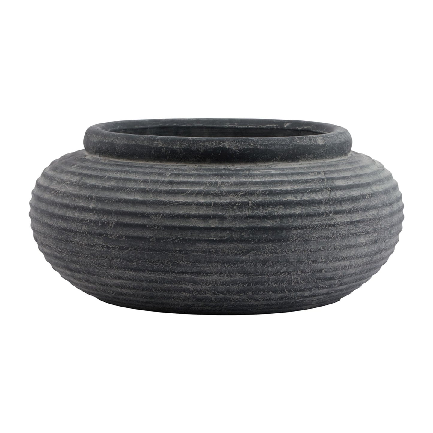 Black ribbed pot on a white background