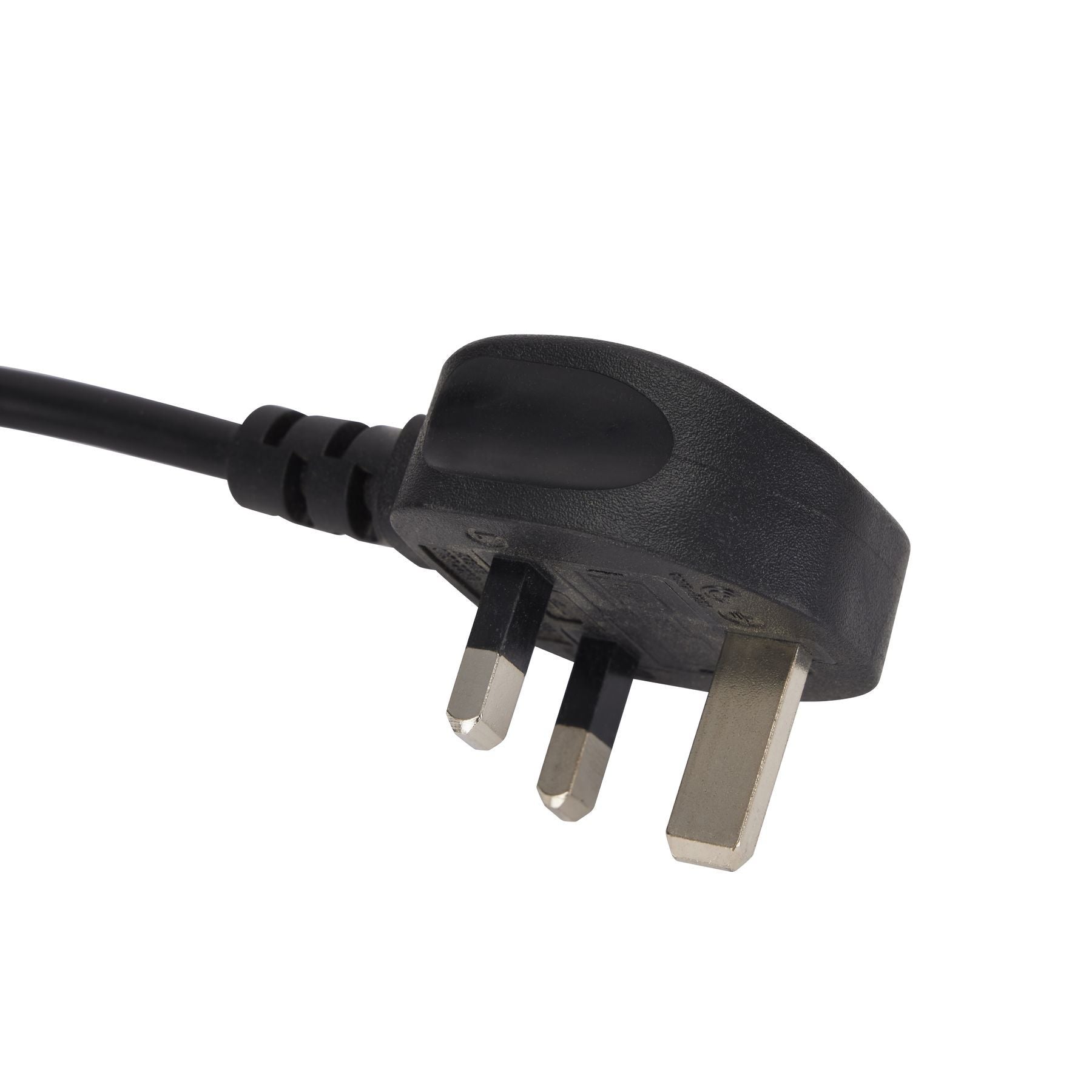 Black electrical plug on a white background