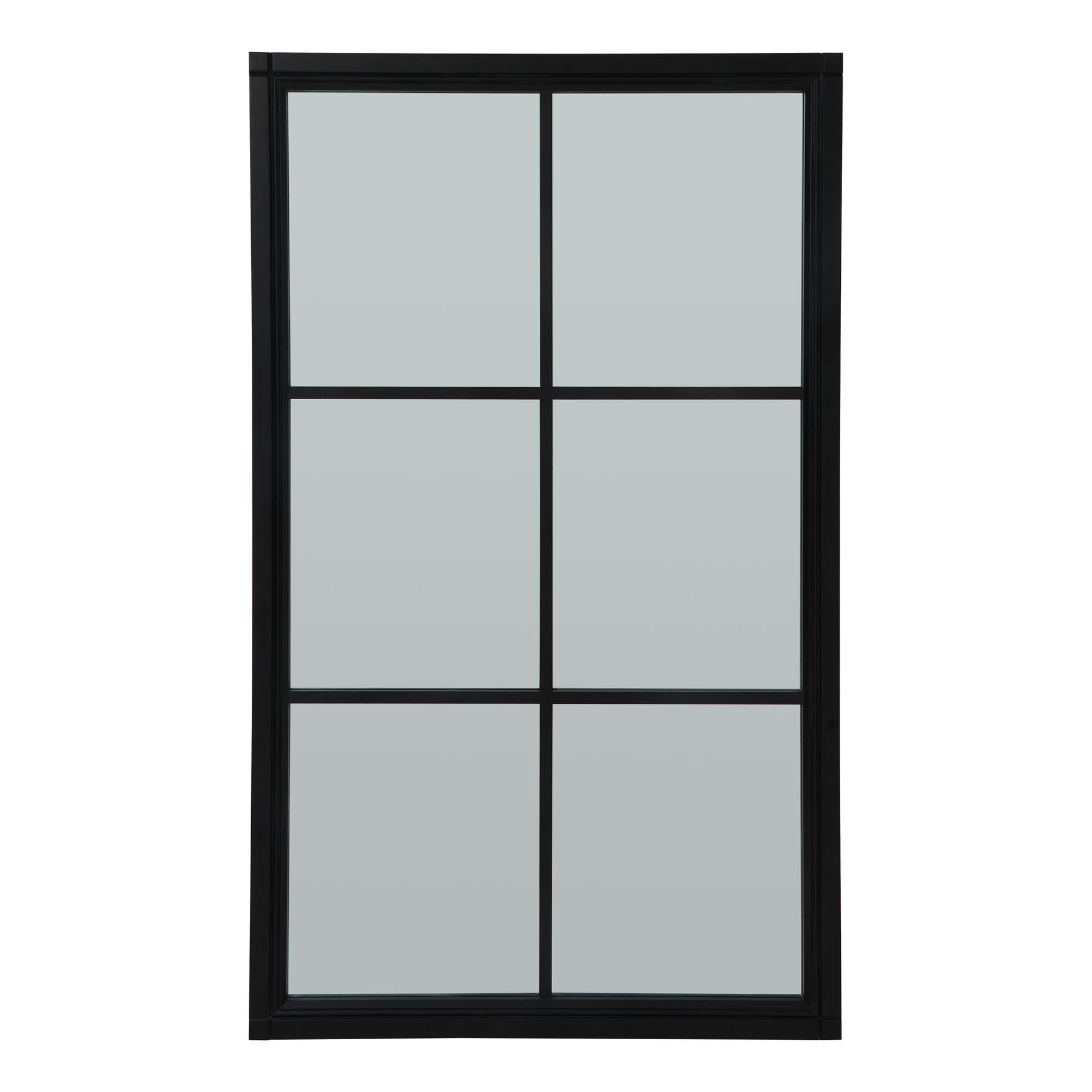 Window frame with six glass panels on a white background