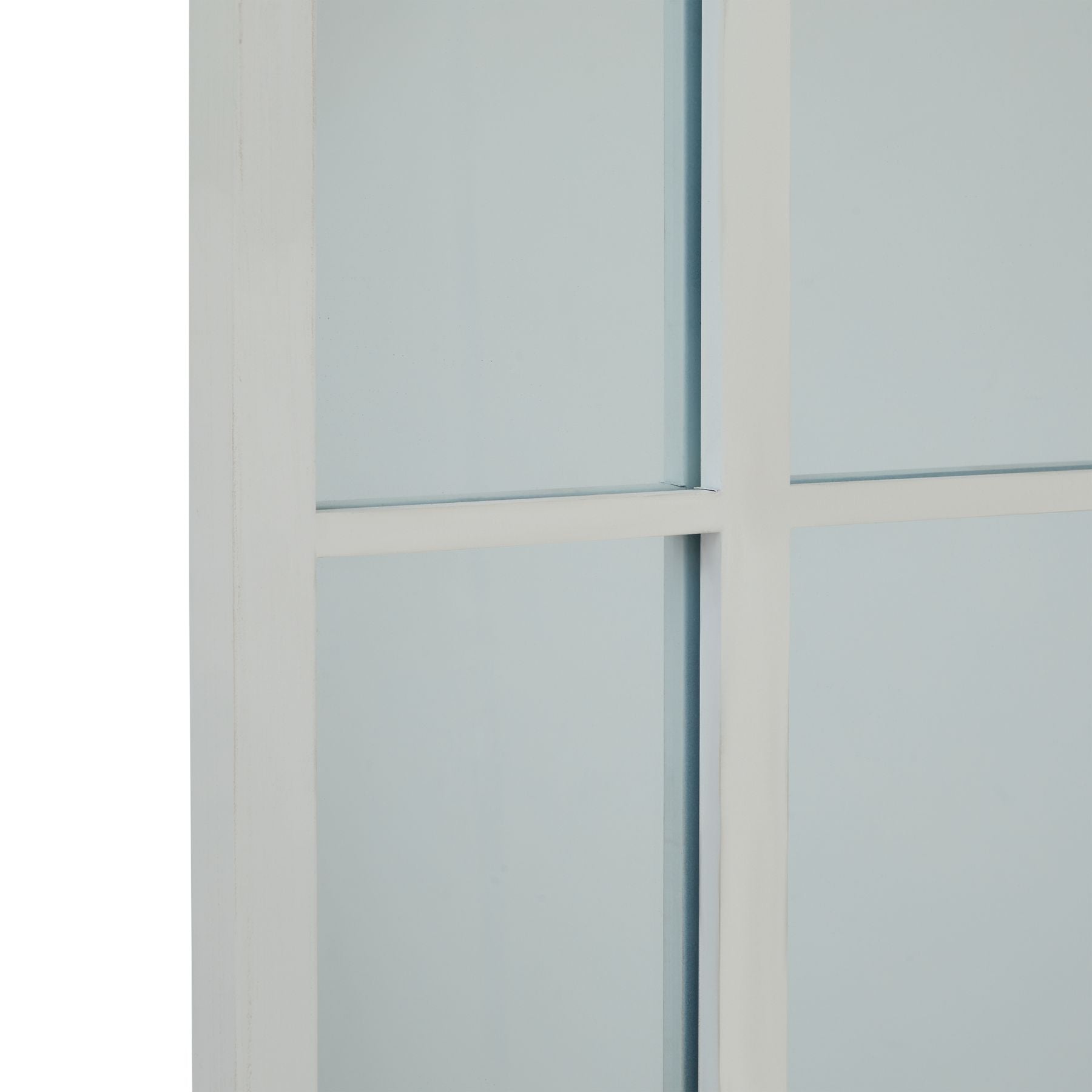 Close-up of a light blue panel with white frame