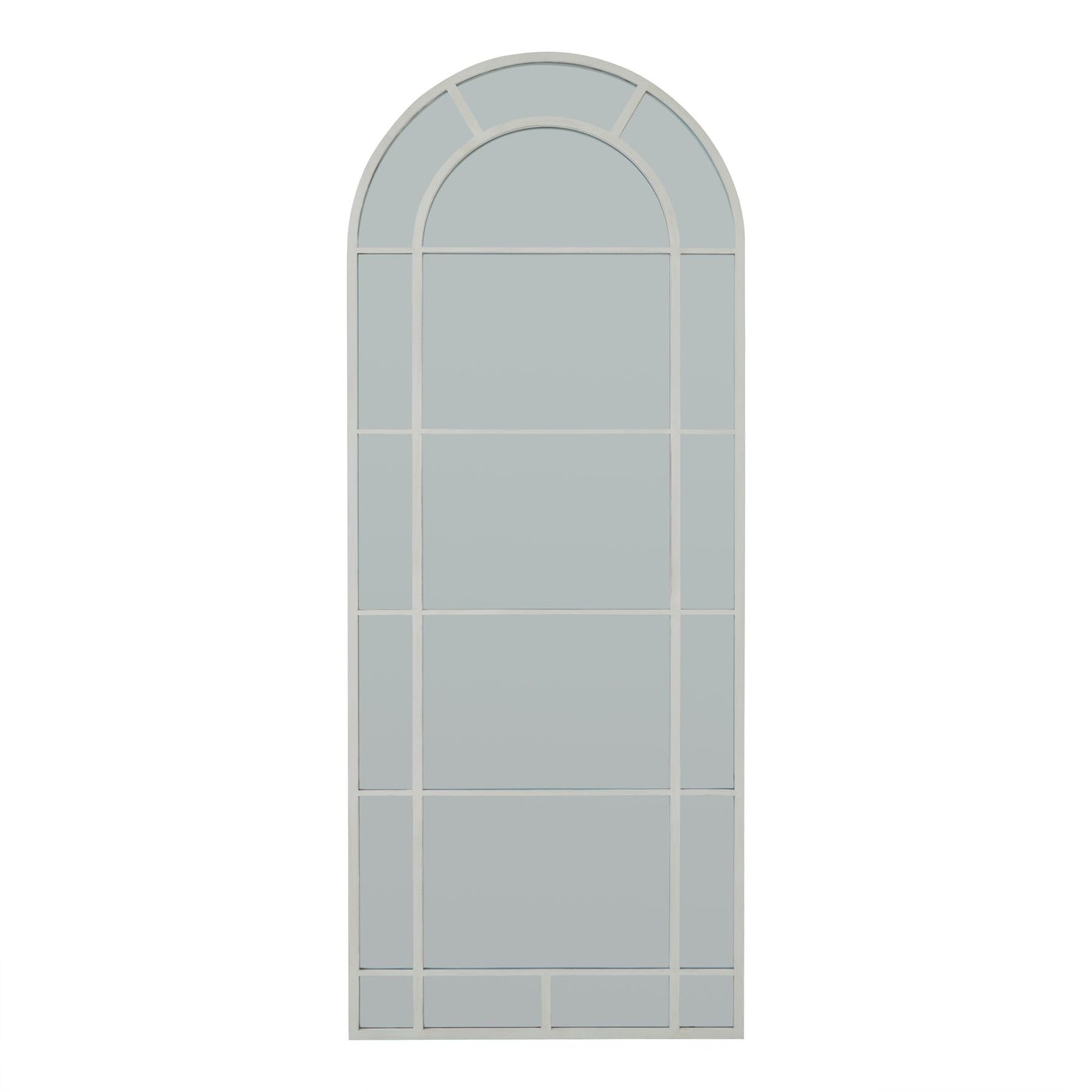 Arched window design mirror with grid pattern on a white background