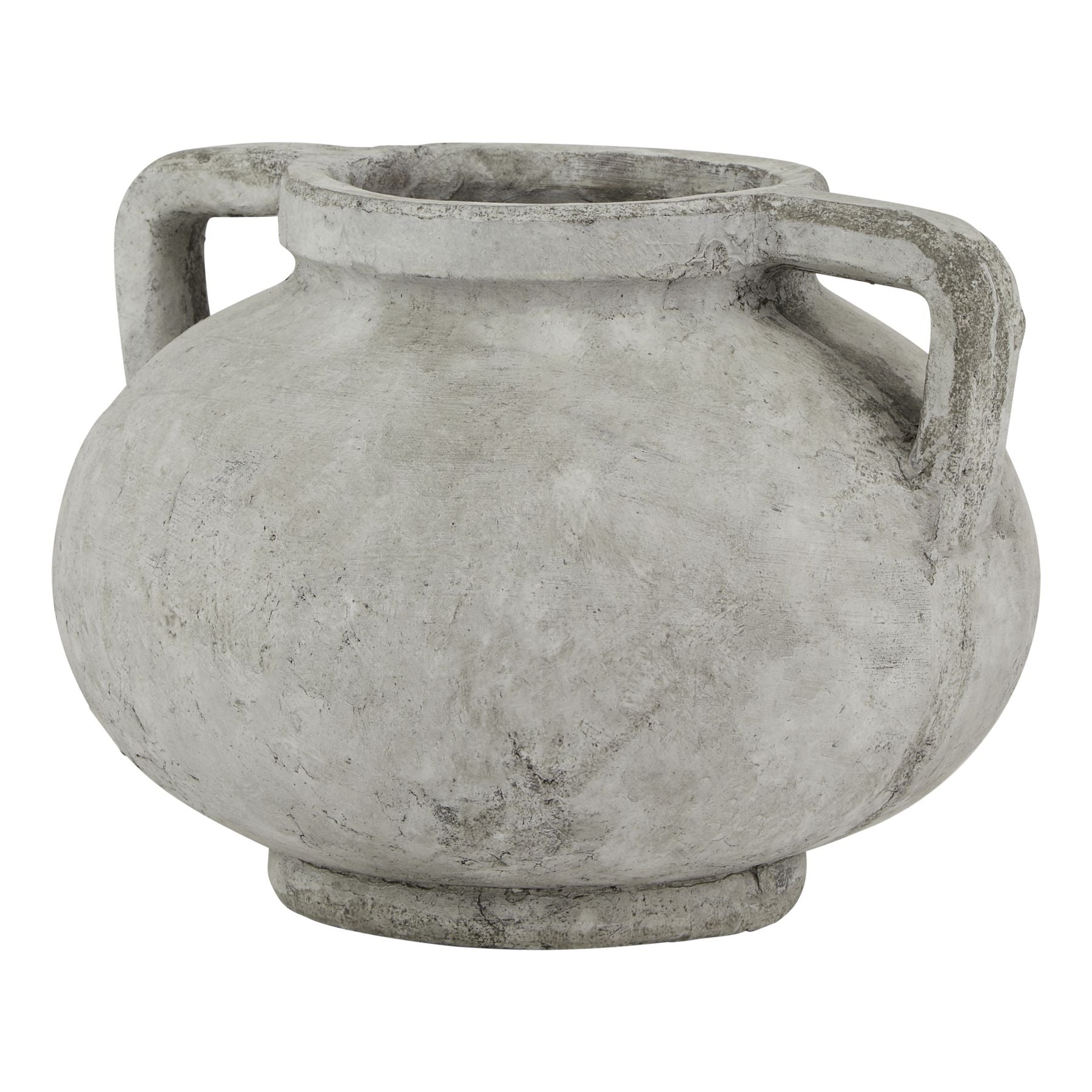 Concrete pot with handles on a white background