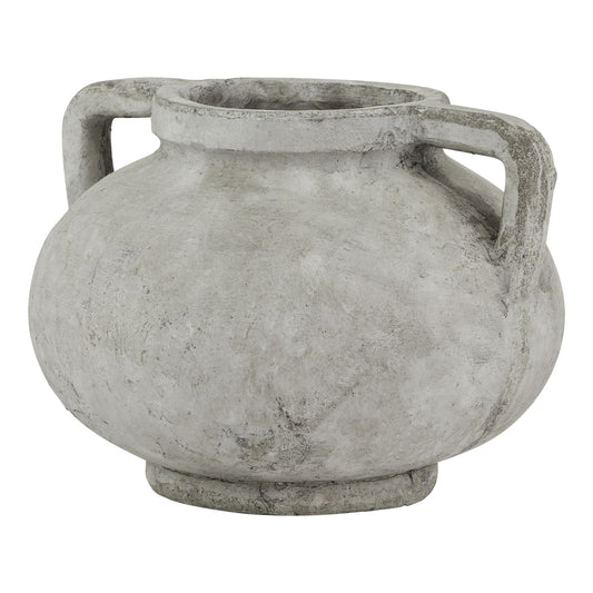 Concrete pot with handles on a white background