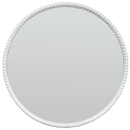Round mirror with a white frame on a white background