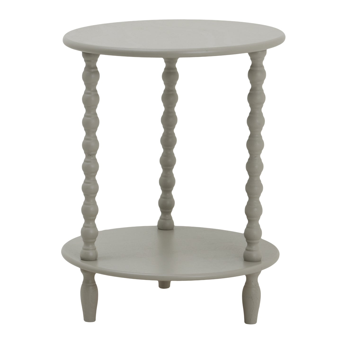 Round side table with spiral legs on a white background