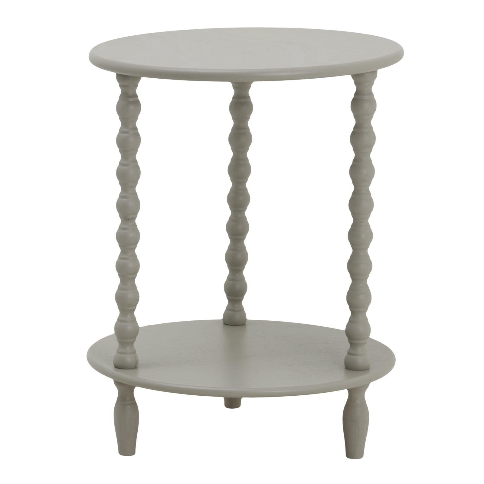 Round side table with spiral legs on a white background