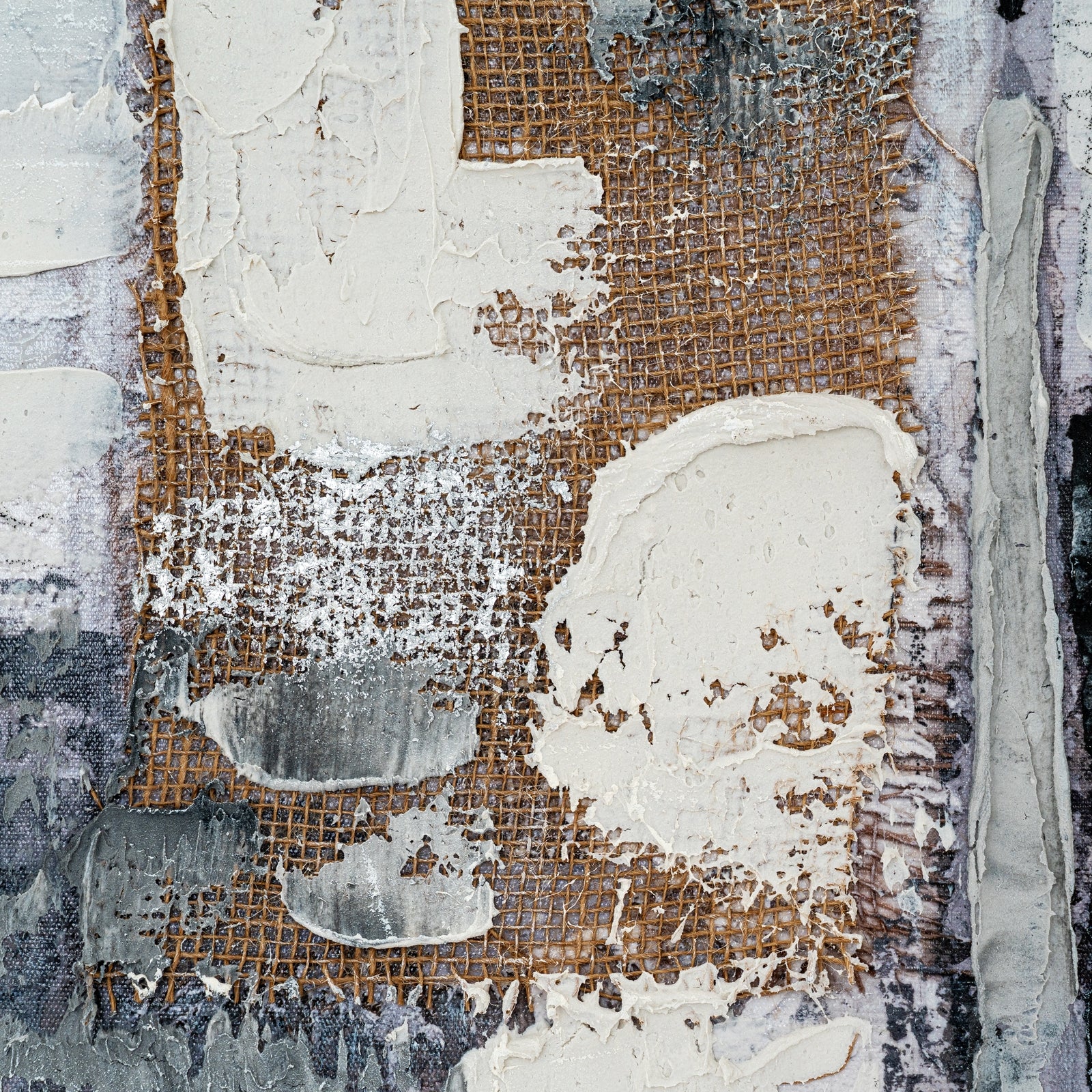 Abstract art with textured brown and white elements on a gray background