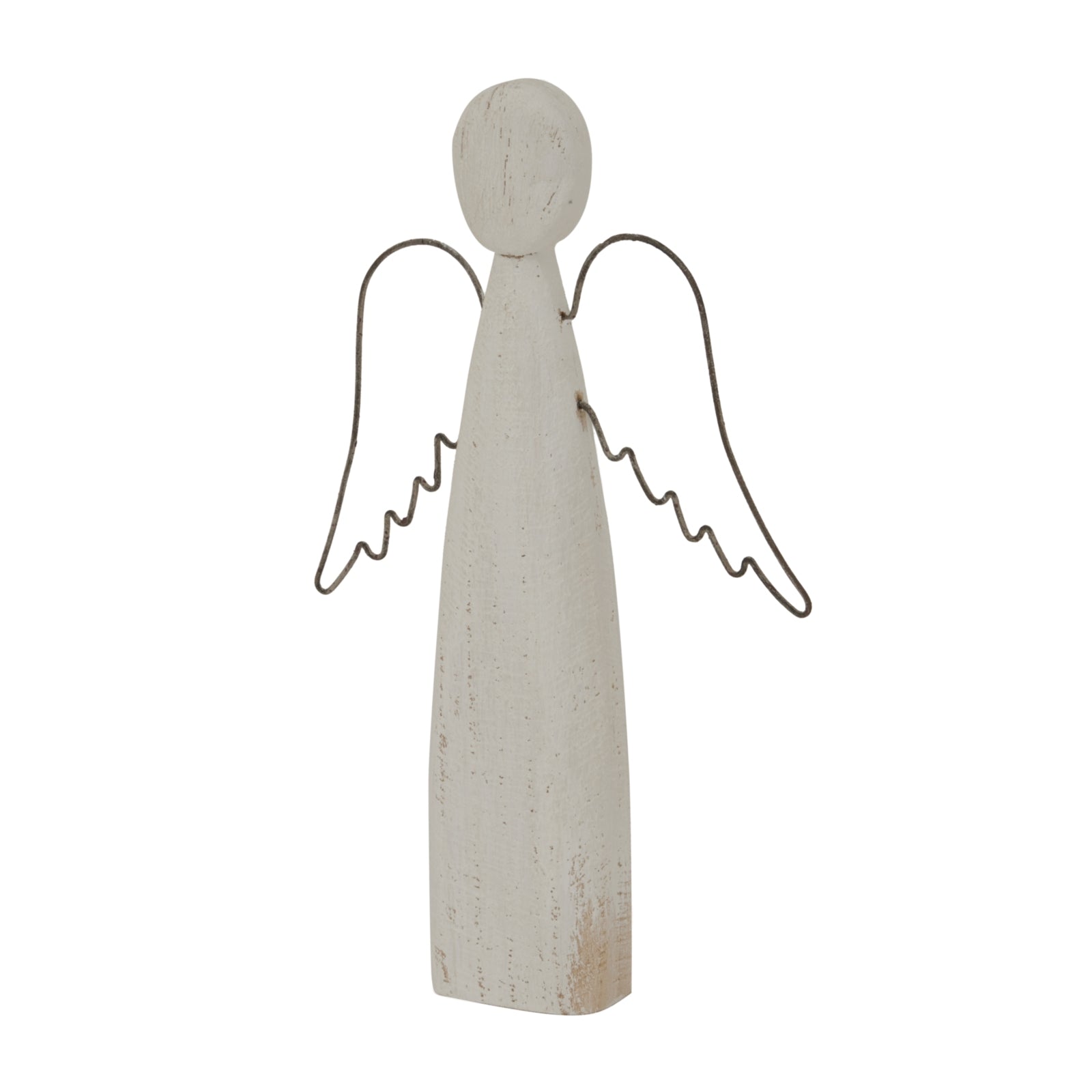 Decorative angel figure with wire wings on a white background
