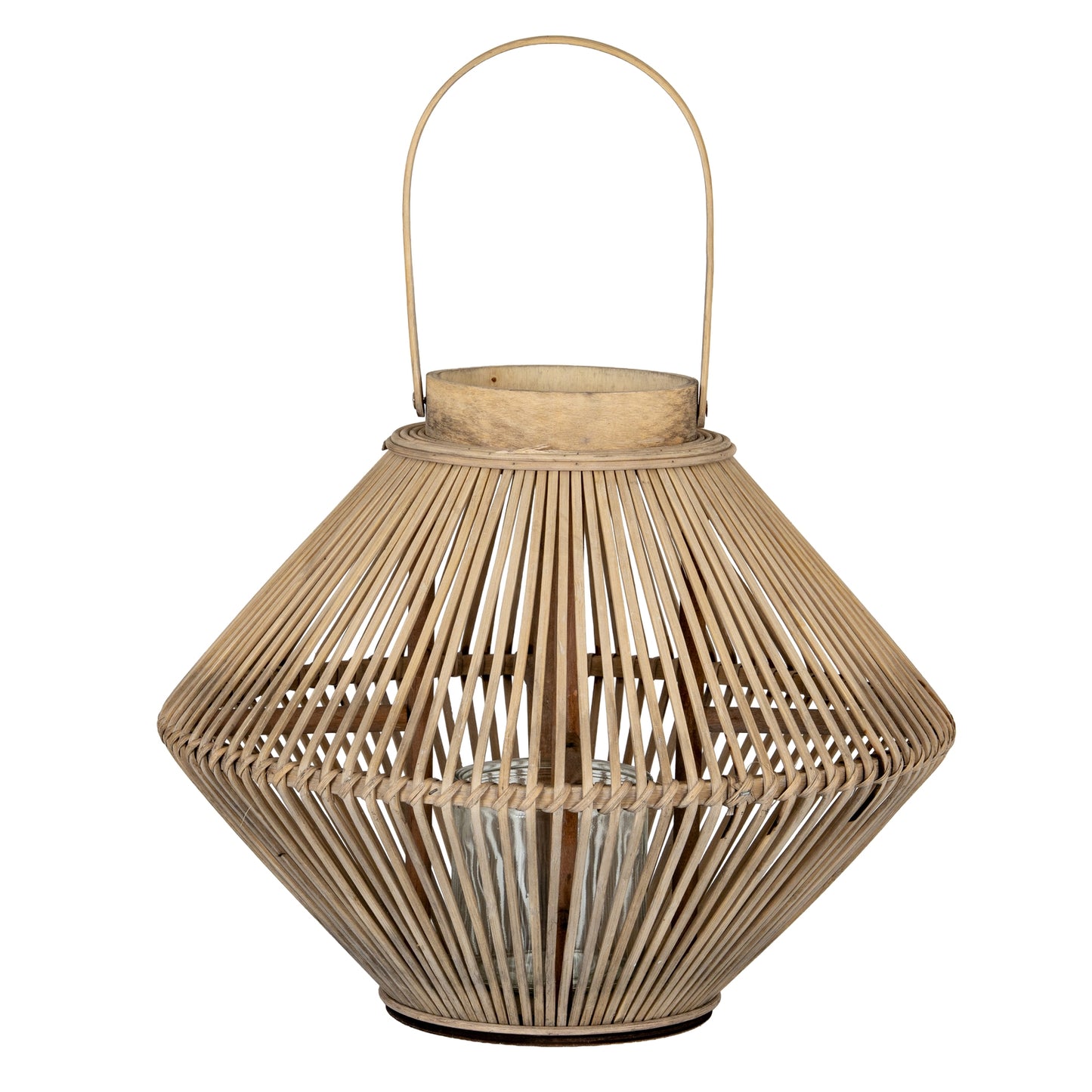 Woven bamboo lantern on a white background