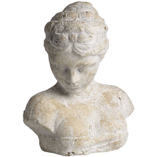 Stone bust of a woman on a white background